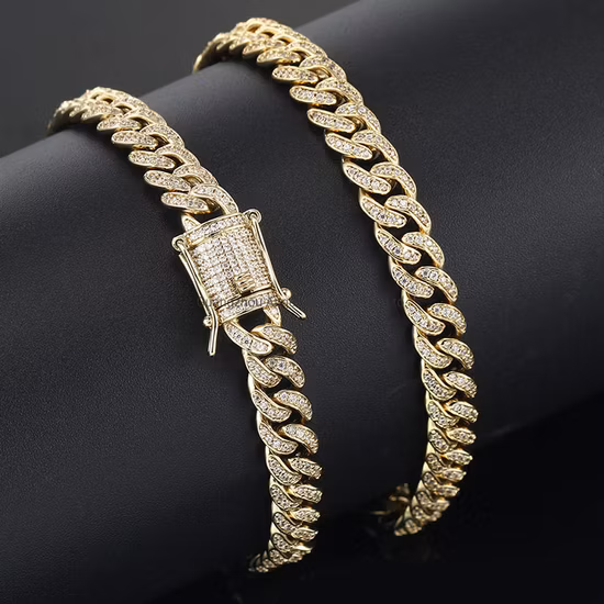 Conjunto de joias personalizadas de fábrica ouro 18K 925 prata esterlina ou latão acessórios de moda anel pulseira colares hip hop joias cubanas para homens e mulheres